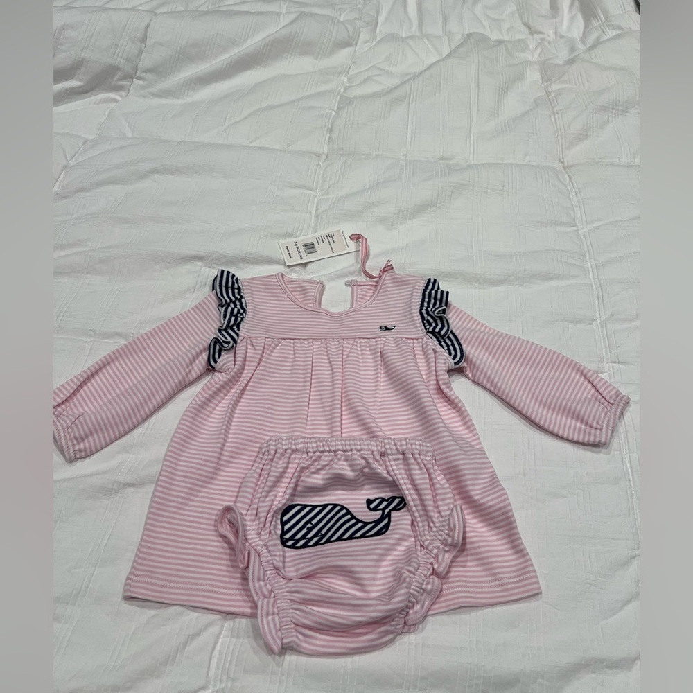 Vineyard Vines Pink and Navy Striped Baby Set